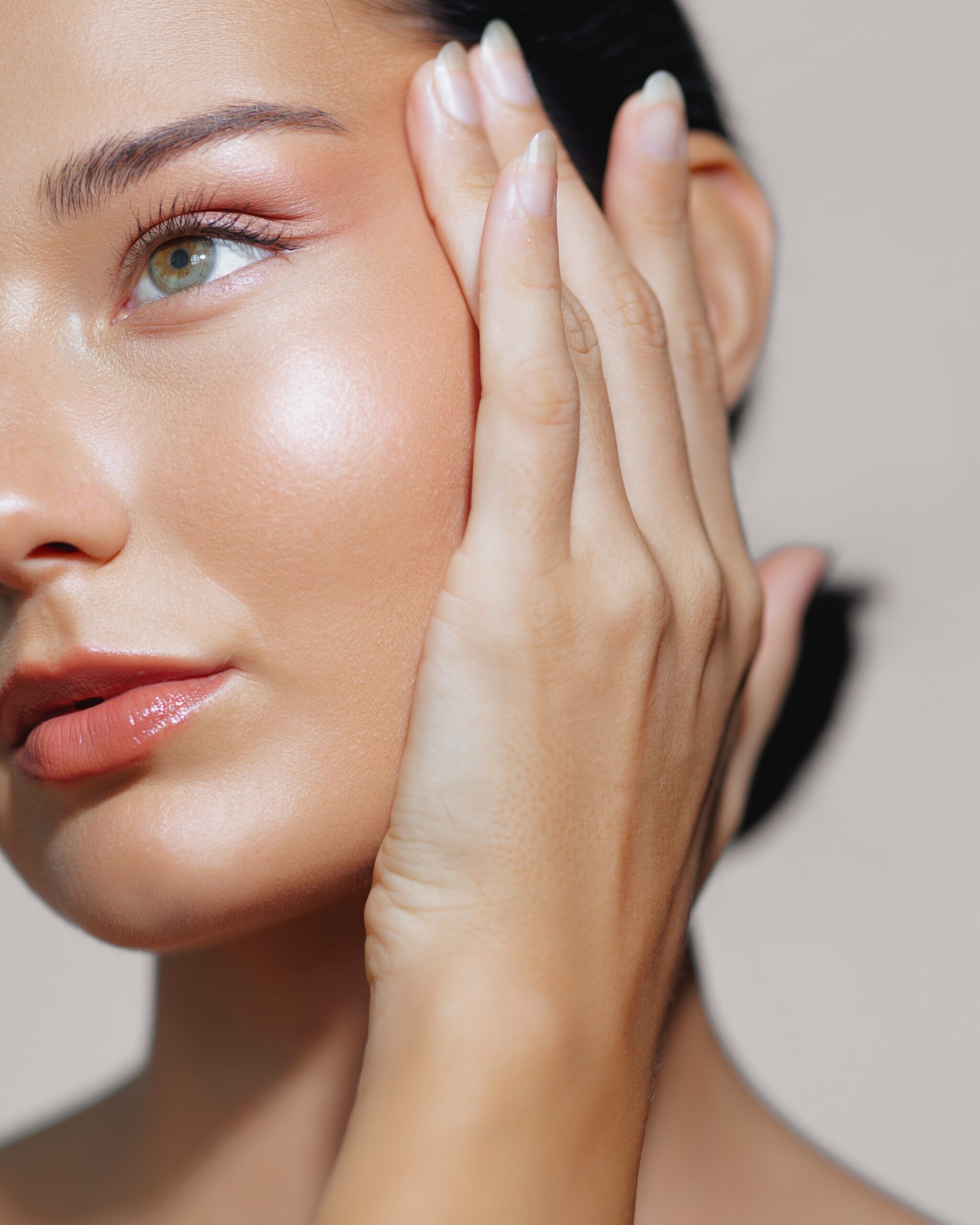Close-up of smooth, glowing skin after laser therapy