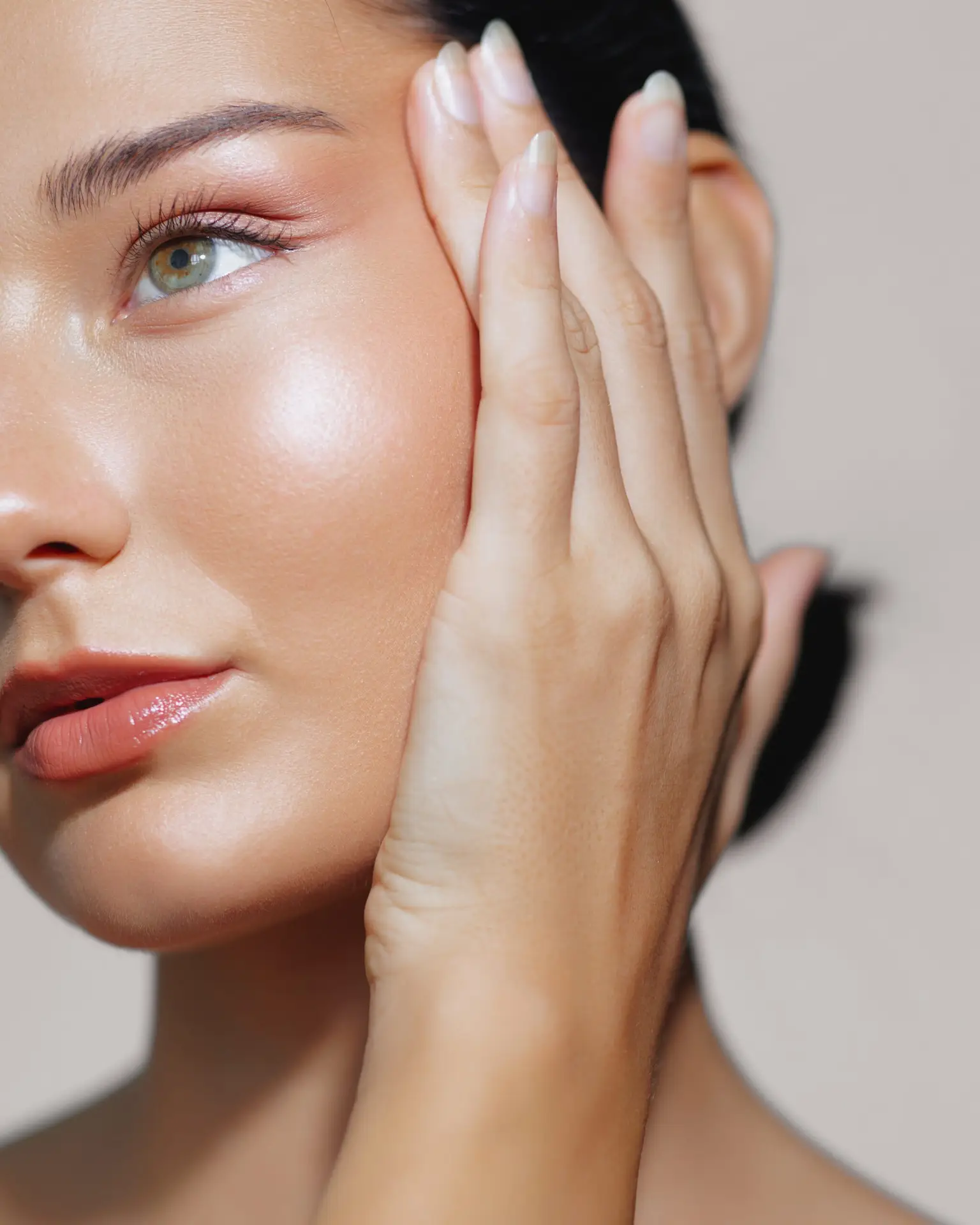 Close-up of smooth, glowing skin after laser therapy